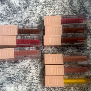 Maybelline Lifter Gloss Set — Pink, Nude, Brown & Yellow Shades lotion of 9. New